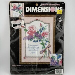 Dimensions Ribbon Embroidery Kit 1501 God's Gifts Flowers Verse 10" x 14" 1997 G